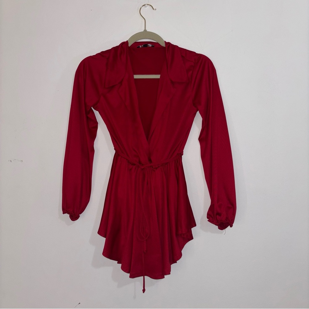 Red Long Sleeve Wrap Dress